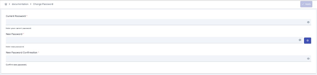 Change Password form — current password, new password, and confirmation fields