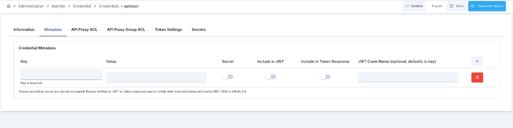 Credential Metadata tab