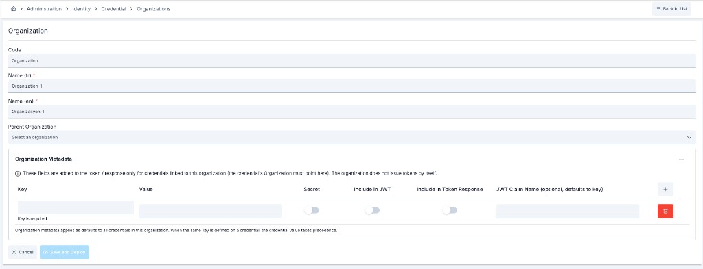 Organization Metadata section
