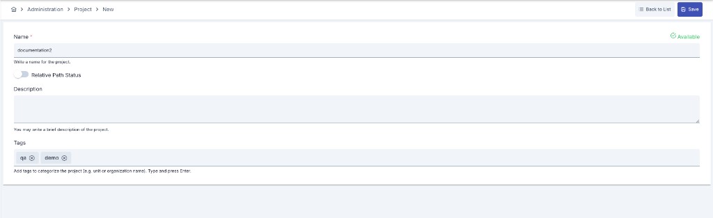 Multiple tags field on the project creation screen
