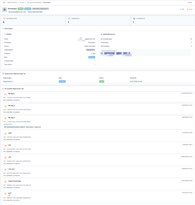 Account View — memberships and applications