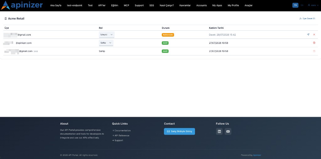 Portal üyelik ve davet ekranı
