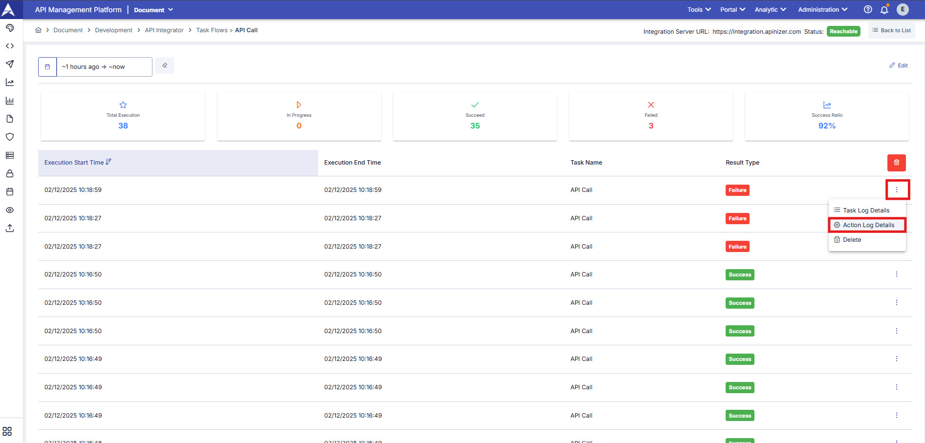 Action Logs Dialog