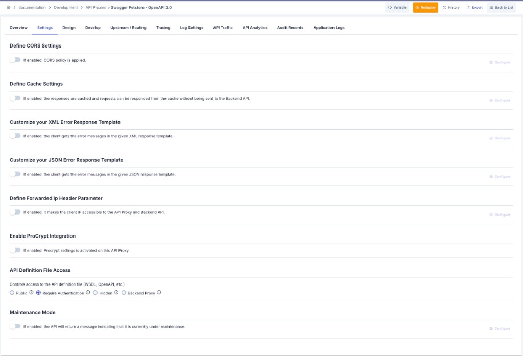 API Proxy General Settings