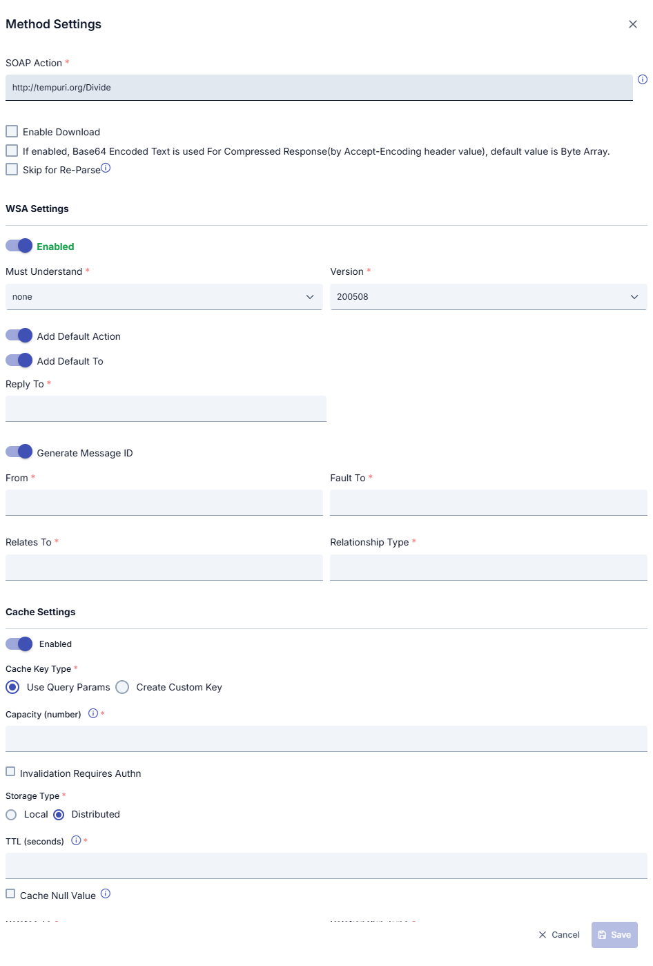 SOAP Method Settings
