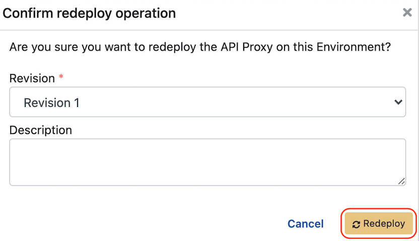 Redeploy confirmation screen