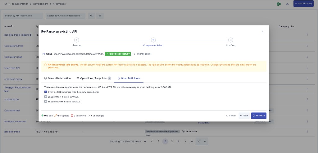 Reparse wizard — Other Definitions tab