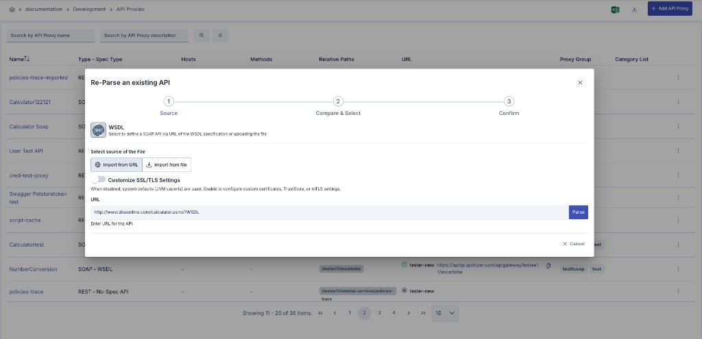 Reparse wizard — Source step