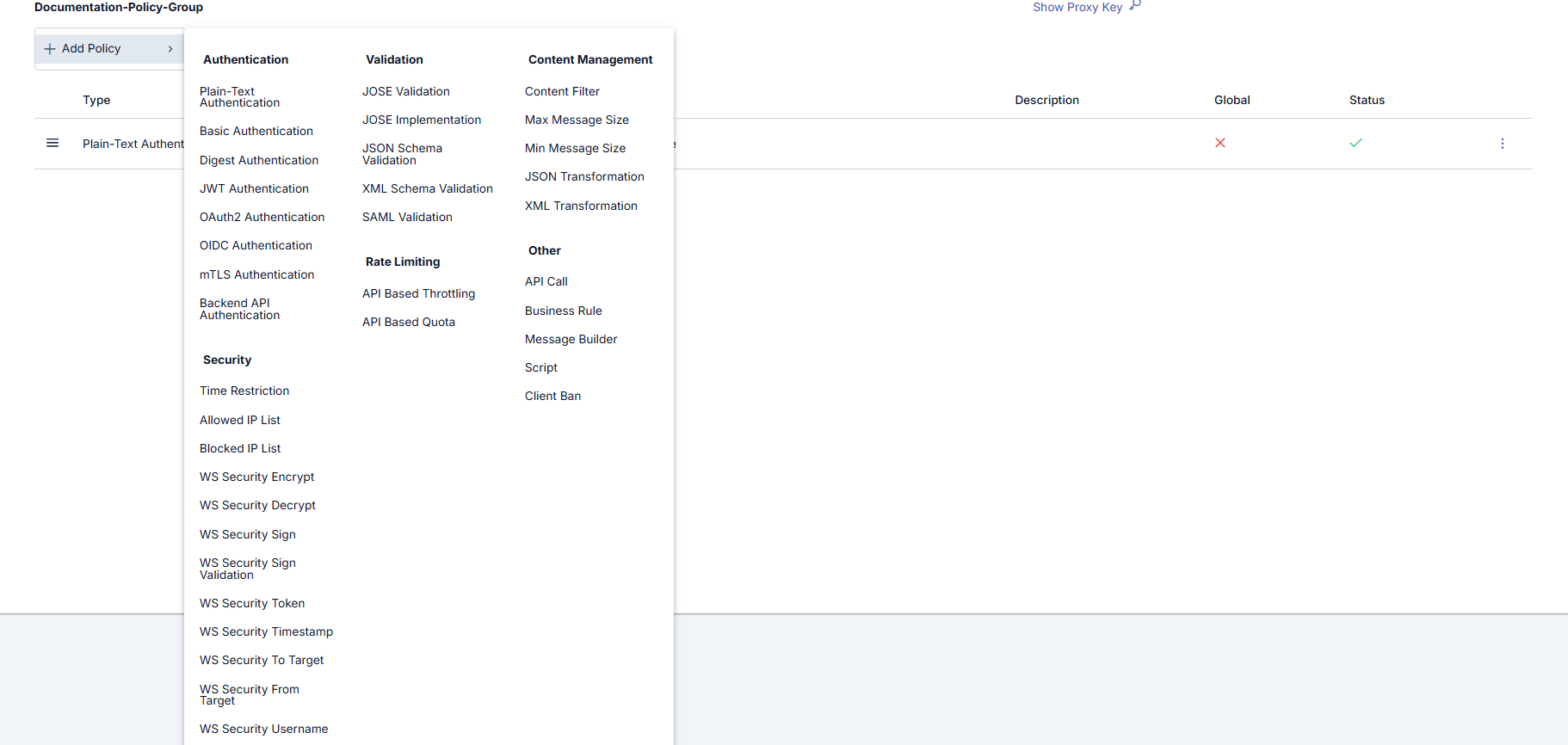 Policy Group Screen
