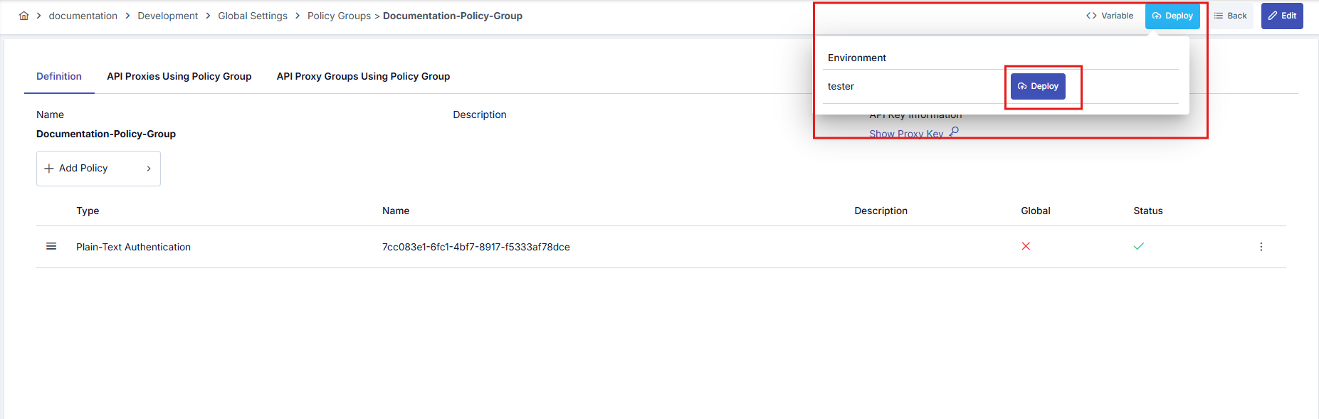 Policy Group Deploy