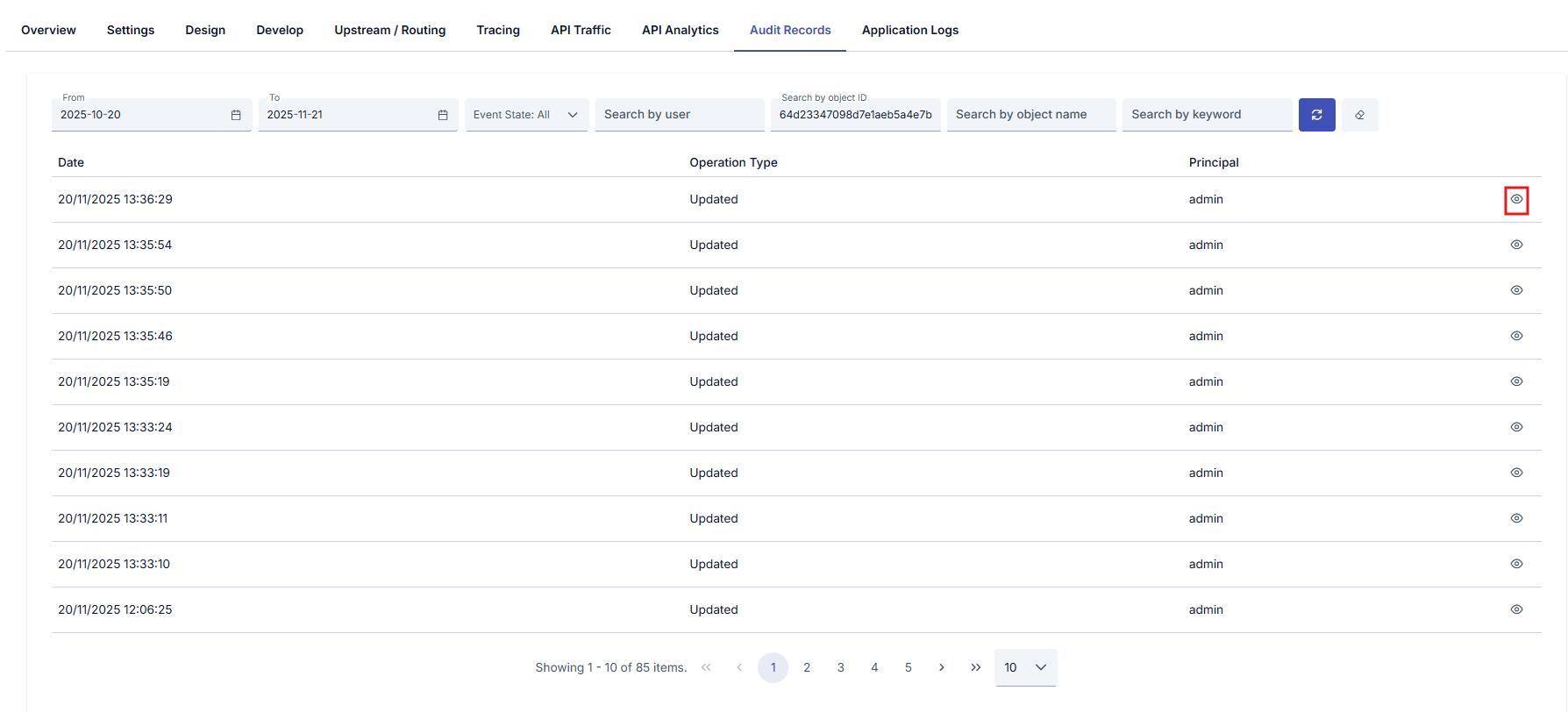 Audit Records Tab