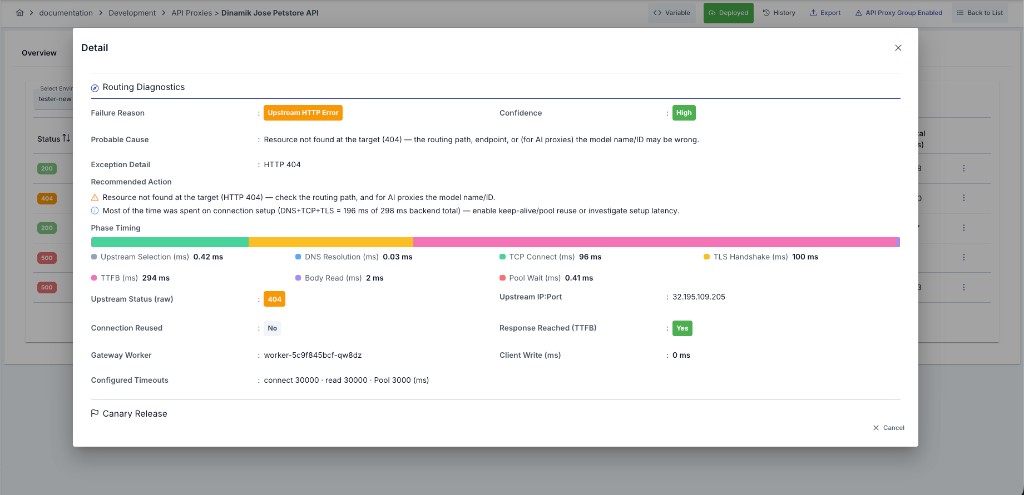 Routing Diagnostics section in the Detailed View window