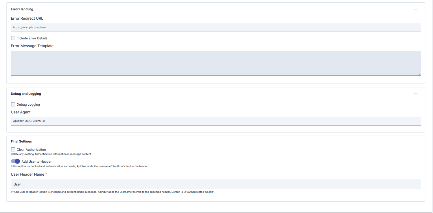 OIDC Security & Other tab