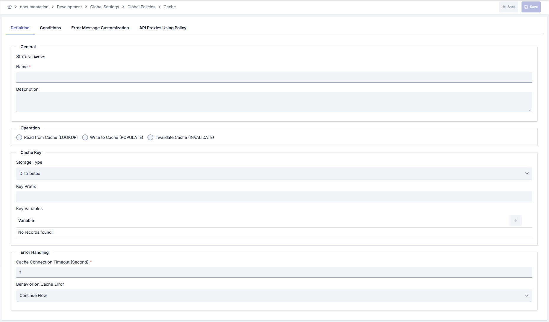 Cache Policy Configuration