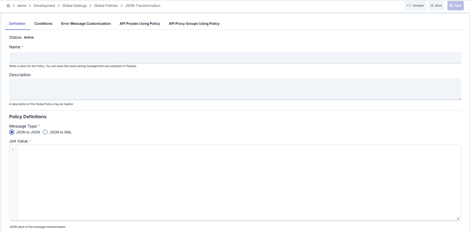 JSON Transformation Policy
