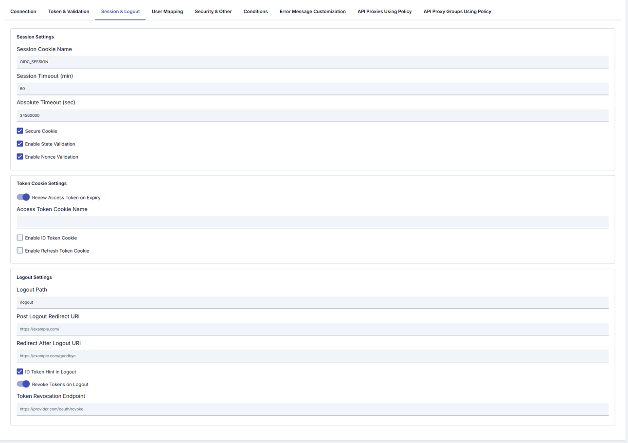 OIDC Session & Logout tab