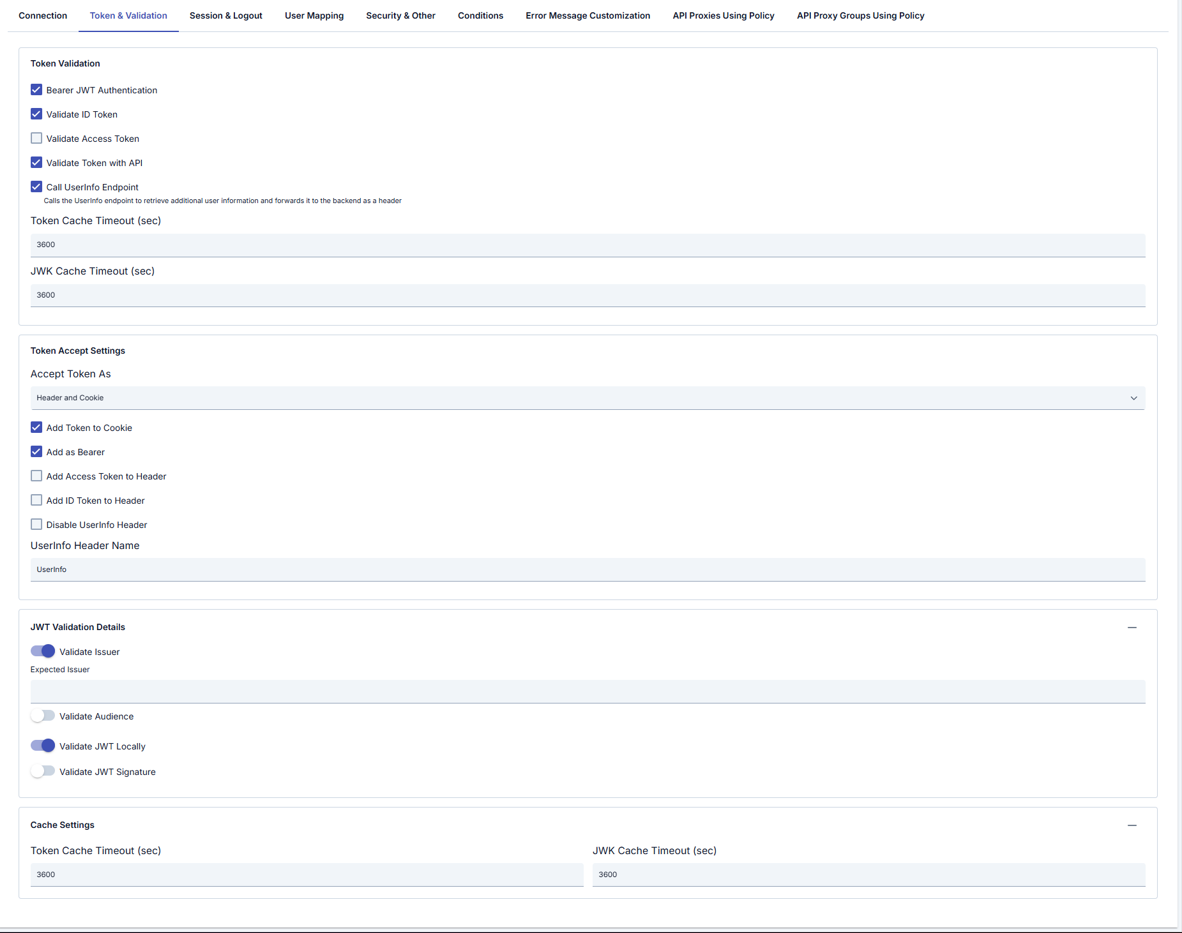 OIDC Token & Validation tab