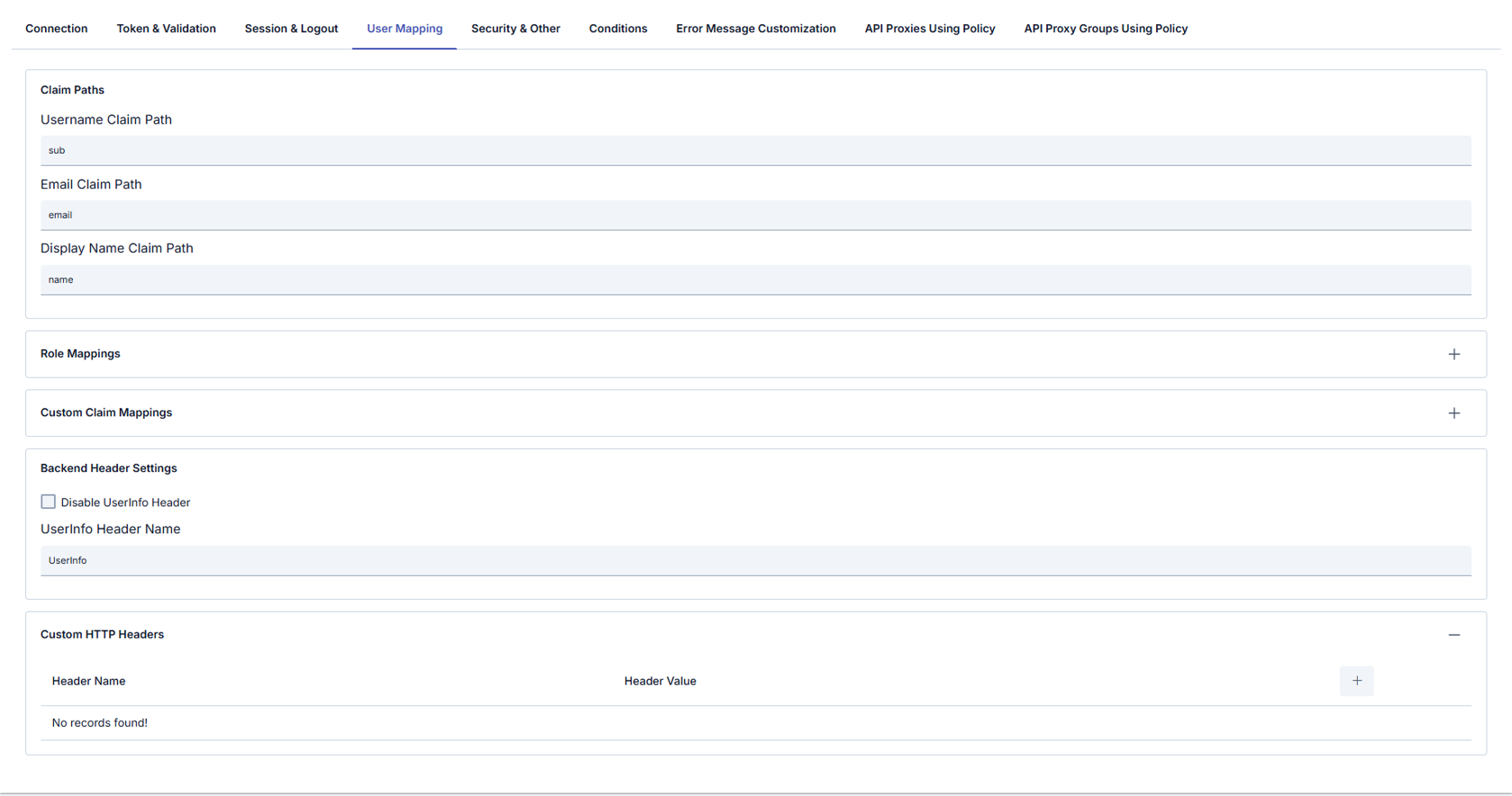 OIDC User Mapping tab