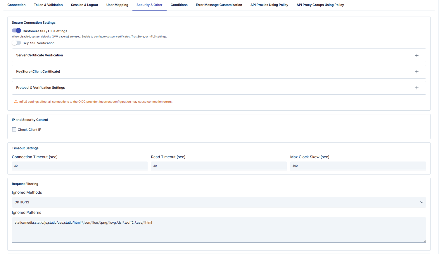 OIDC Security & Other tab