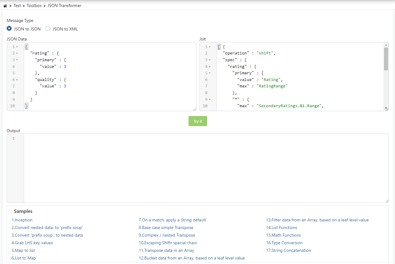 JSON to JSON Dönüştürücü ayarları