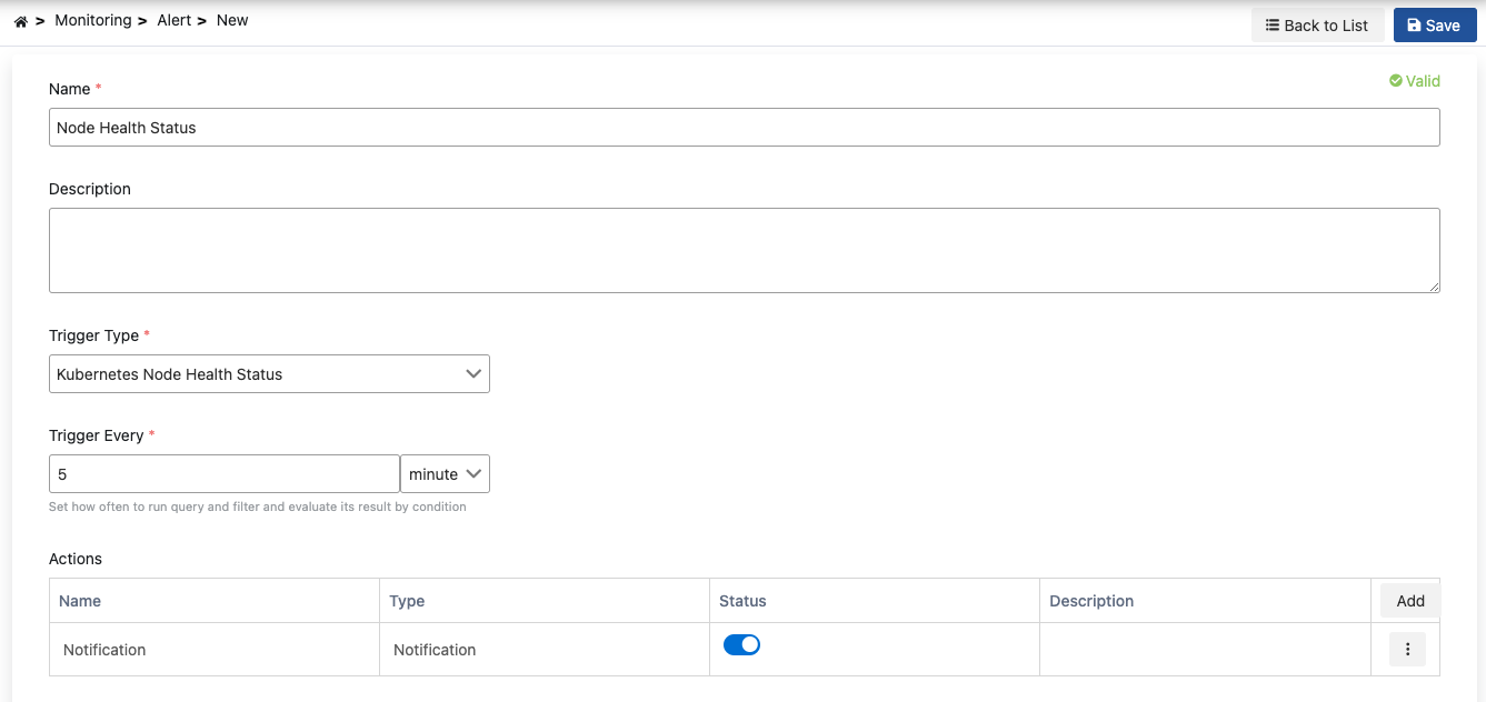 Alarm Creation Settings Form