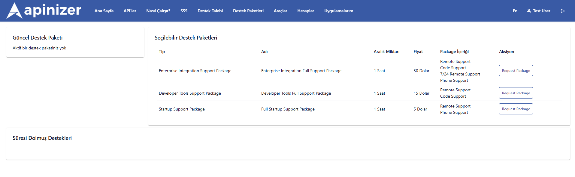 Support Package Selection on Portal