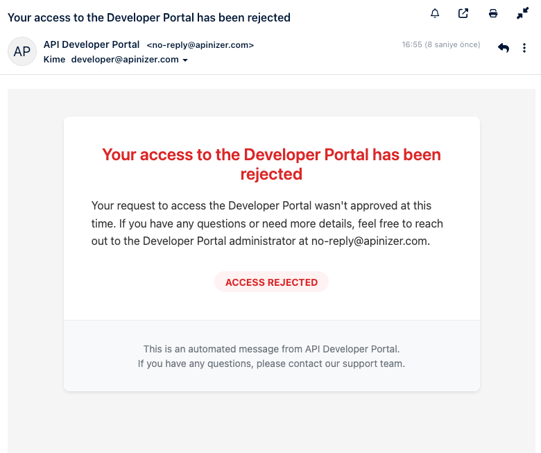 Account Rejected Email