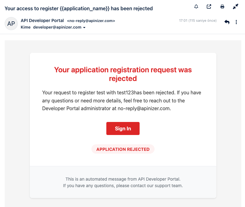 App Rejected Email