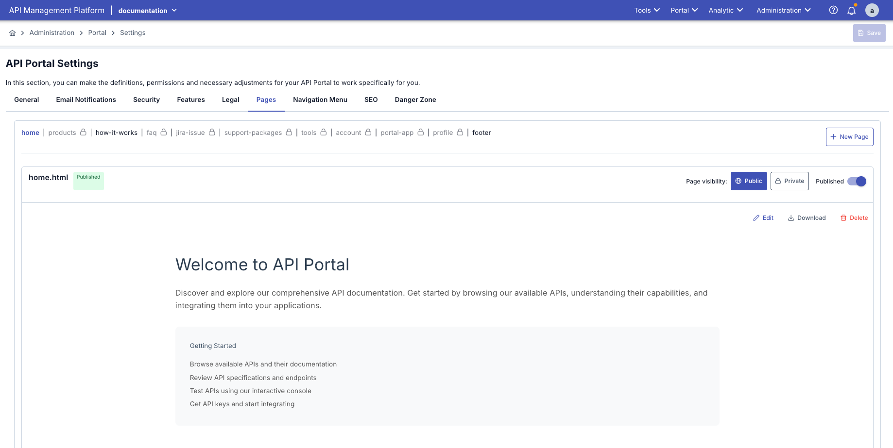 Portal Content Pages Management