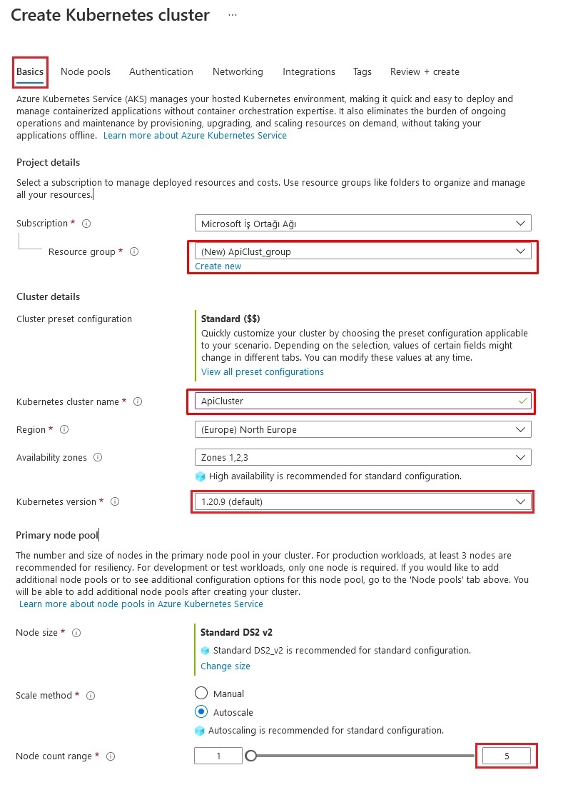AKS Cluster Yapılandırması