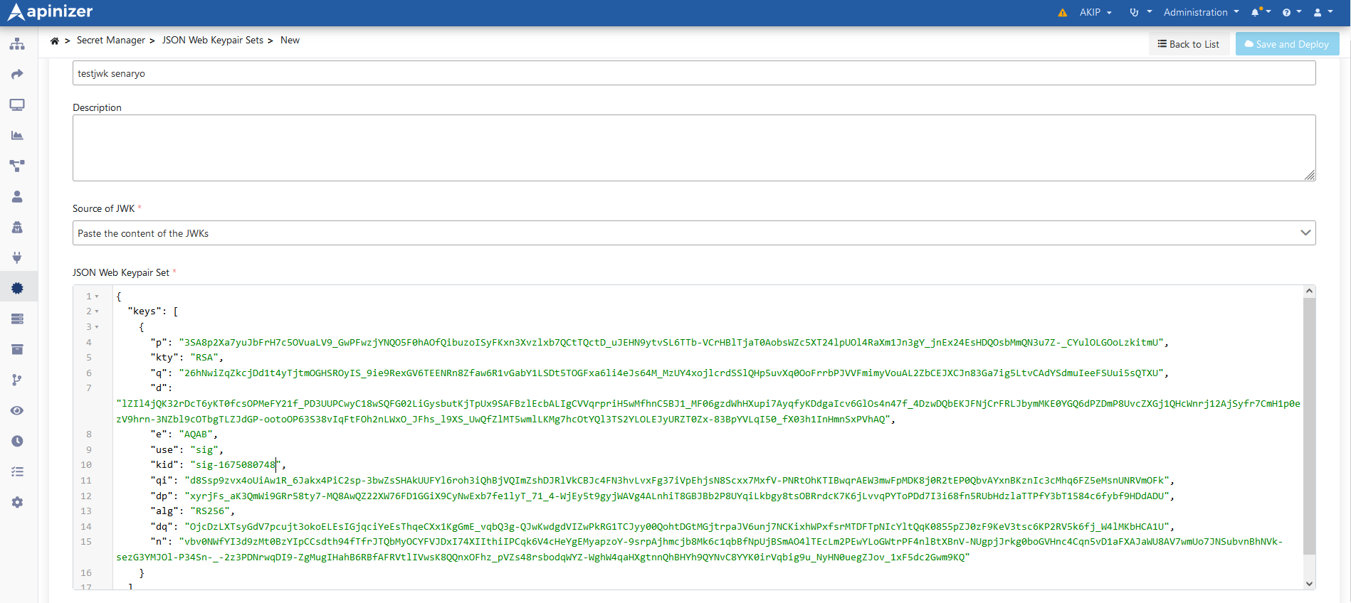 JWK Paste Screen