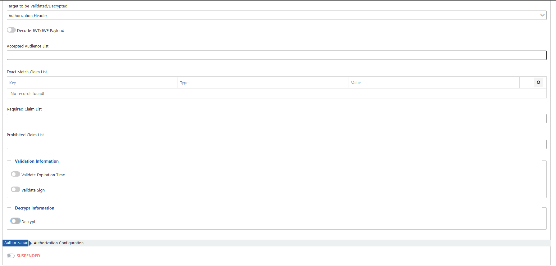 JOSE Validation Settings