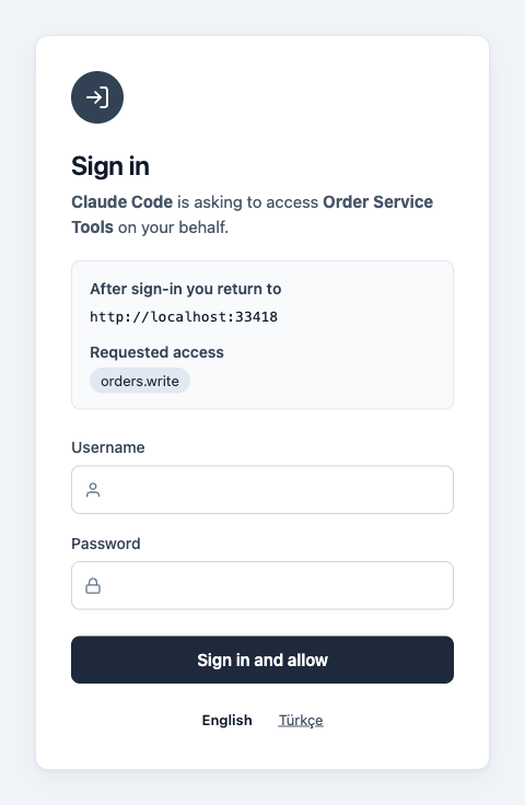 Login page for Order Service Tools with the requested access orders.write