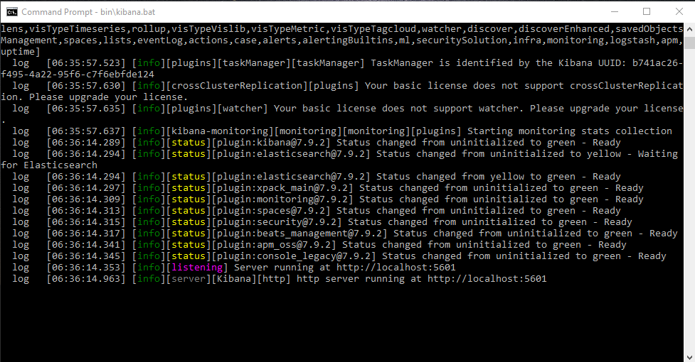 Kibana Startup Result