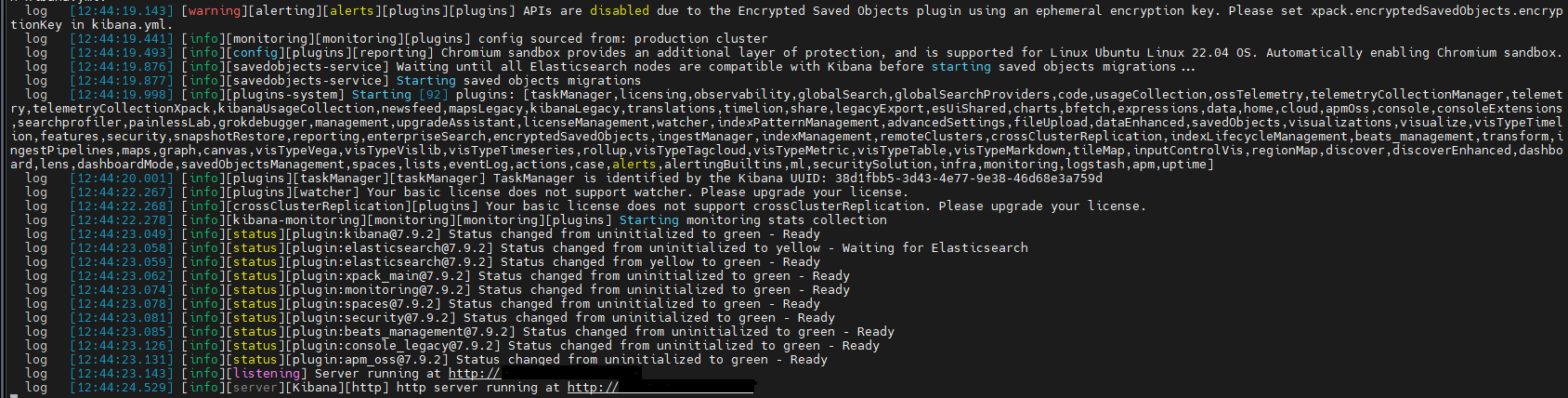 Kibana Startup Result Linux