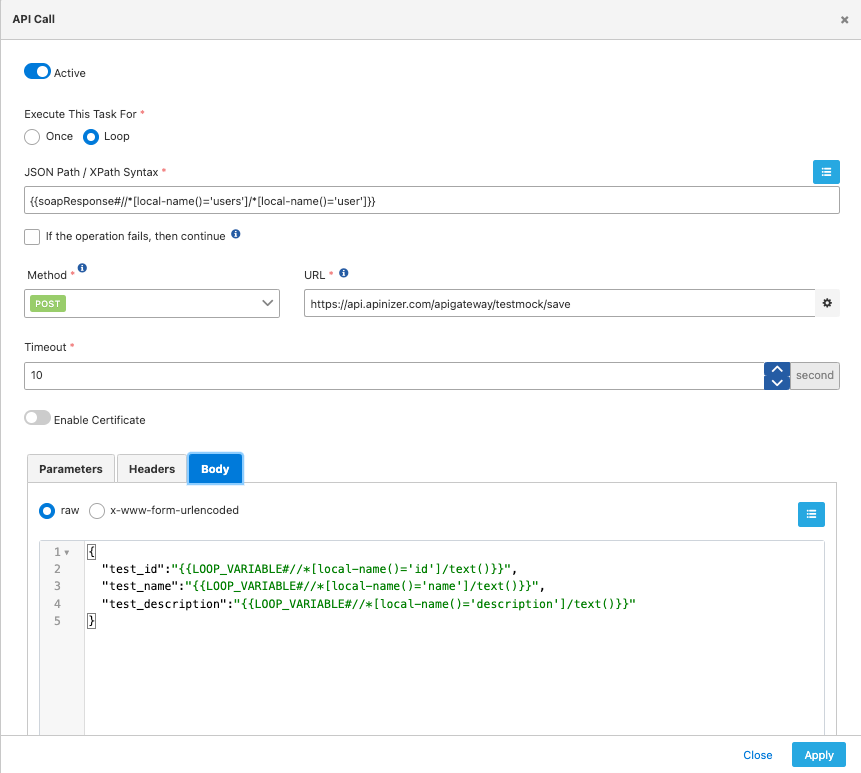 Task-2: Sending data to API with API Call connector