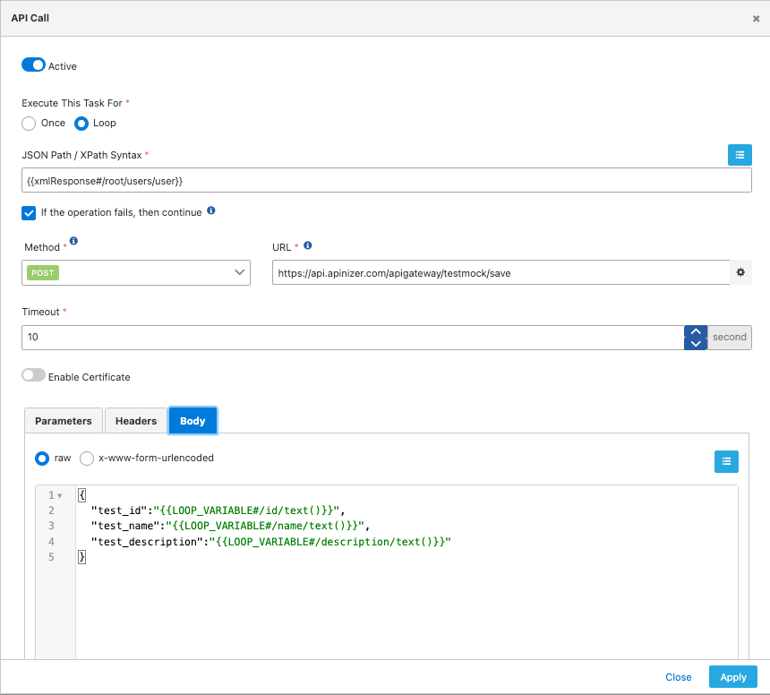 Task-2: Sending data to API with API Call connector