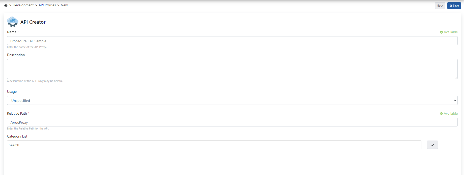 API Proxy Creation Form