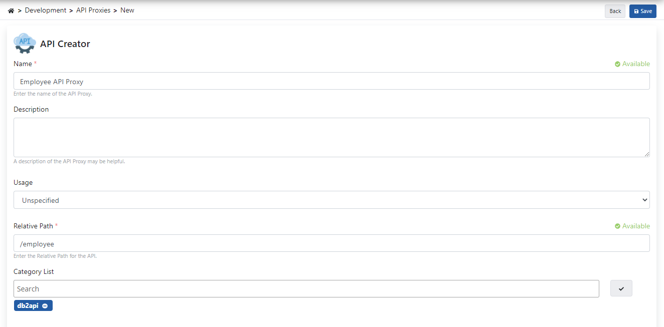 API Proxy Creation Form
