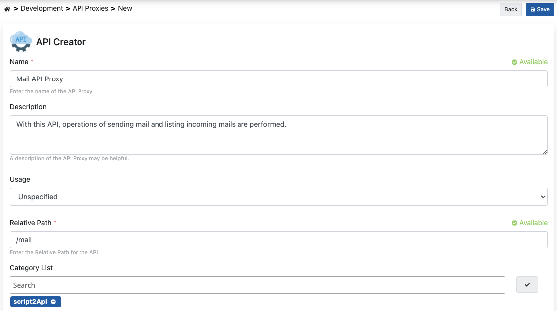 API Proxy Creation Form