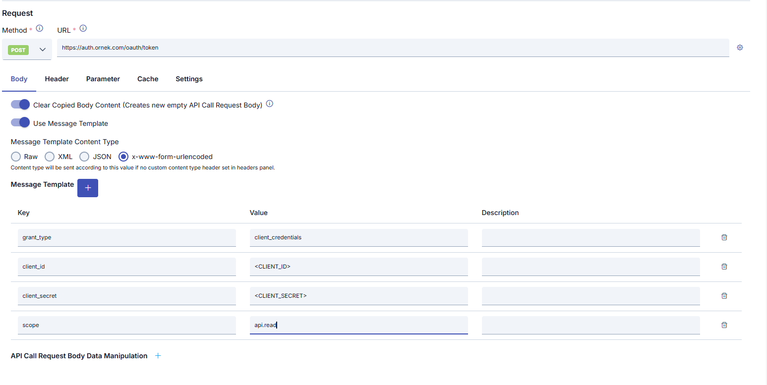 API Call Request Settings