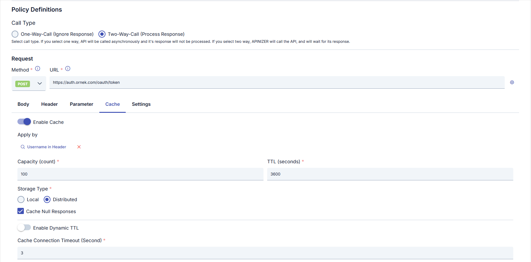 API Call Cache Basic Settings