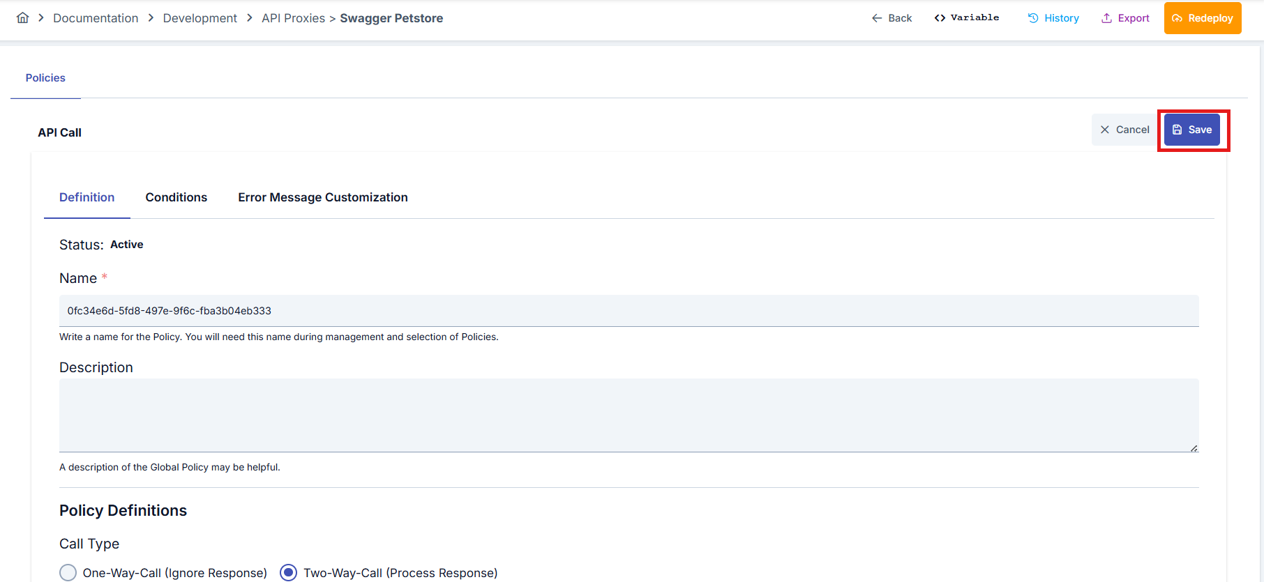 Save API Call Policy