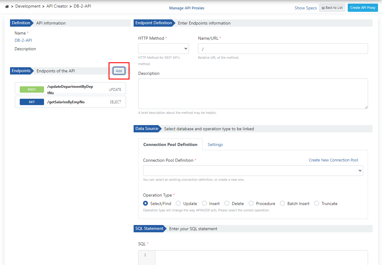 Clicking Add button (for third endpoint)