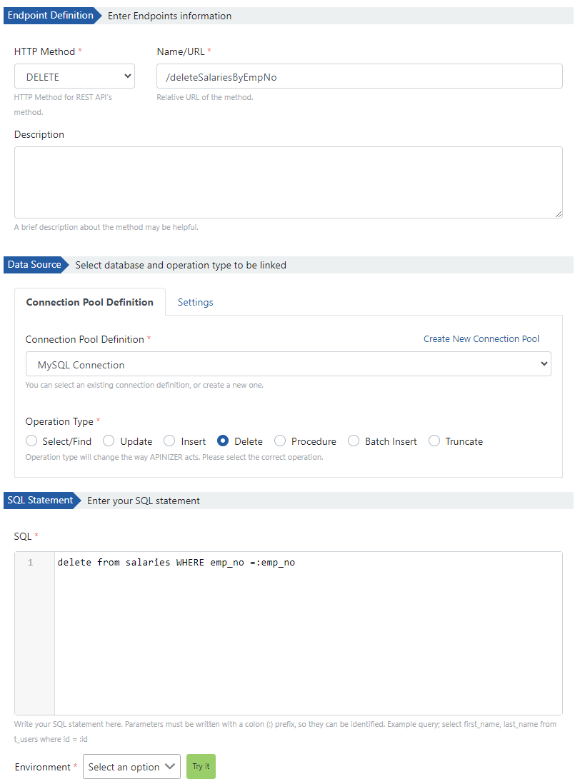 Query parameter for DELETE endpoint