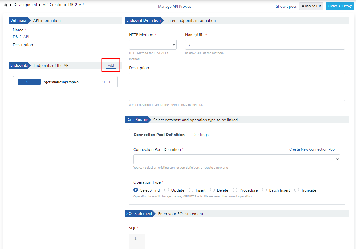 Clicking Add button (for second endpoint)