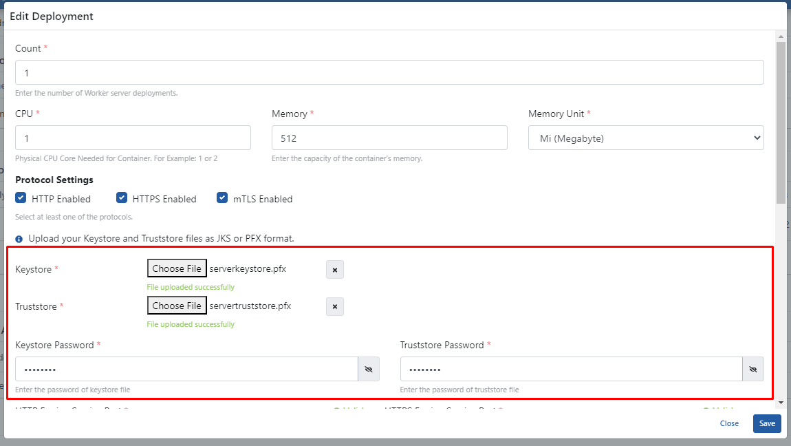 Server Keystore and Truststore Settings