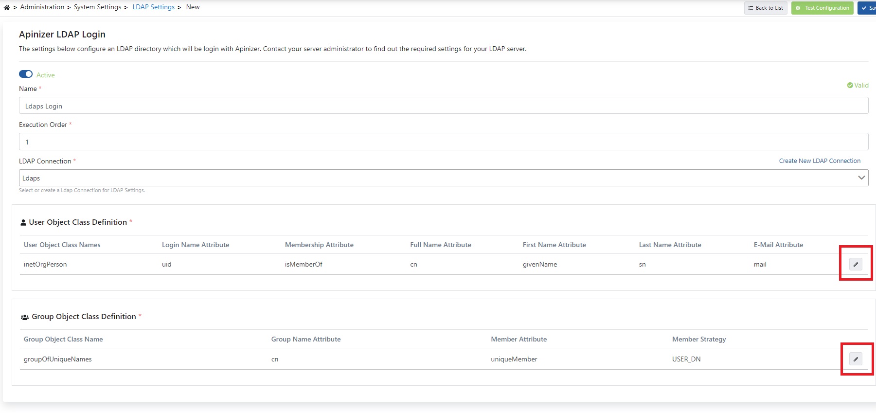 LDAP Settings Sayfası
