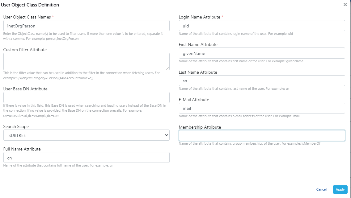 User Object Class Definition