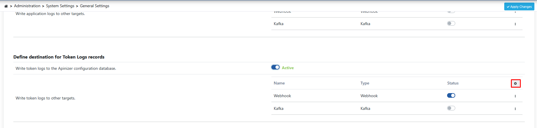 Token Logs Syslog Selection